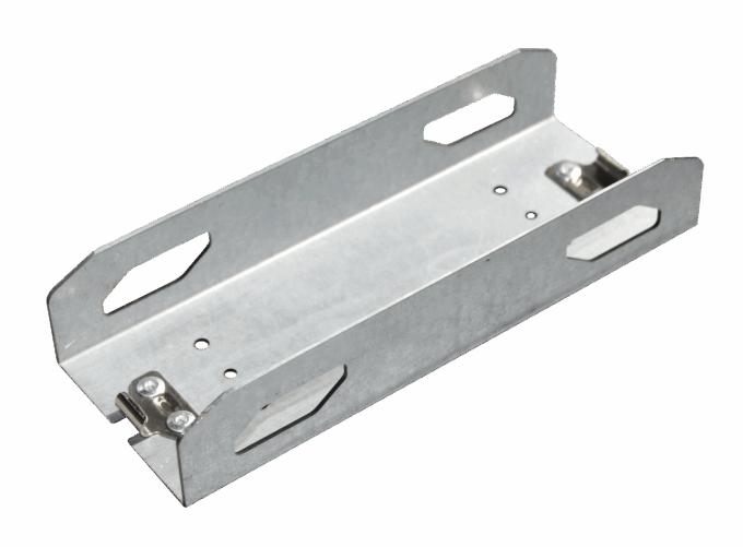 Linkable Bracket Metal bracket for equipment mounting, featuring multiple holes and slots for secure installation and durability.