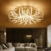 Modern round light fixture with intricate webbed design for contemporary home decor