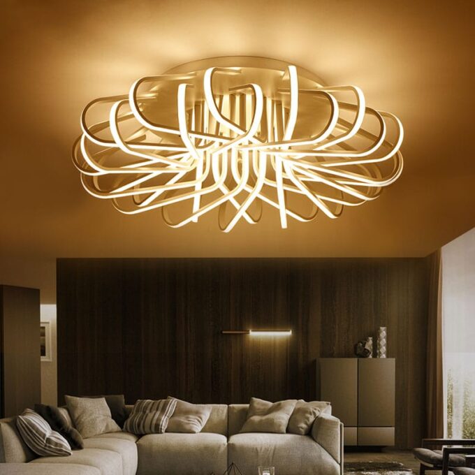 Modern round light fixture with intricate webbed design for contemporary home decor