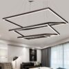 Rectangle-Modern-led-Dinning-Room-Suspension-Luminaire (2) Modern geometric LED pendant lights in a stylish living room interior.