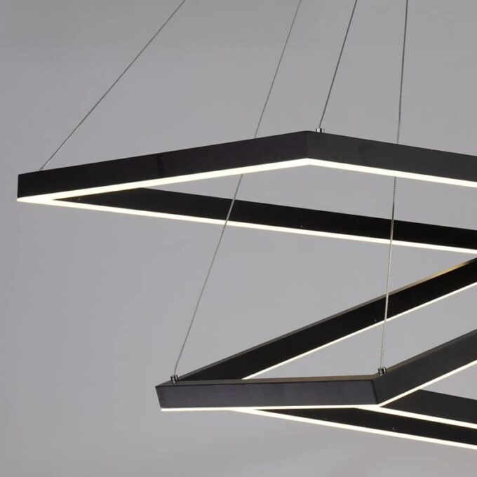 Rectangle-Modern-led-Dinning-Room-Suspension-Luminaire (3) Modern LED pendant lights in geometric design, suspended from ceiling