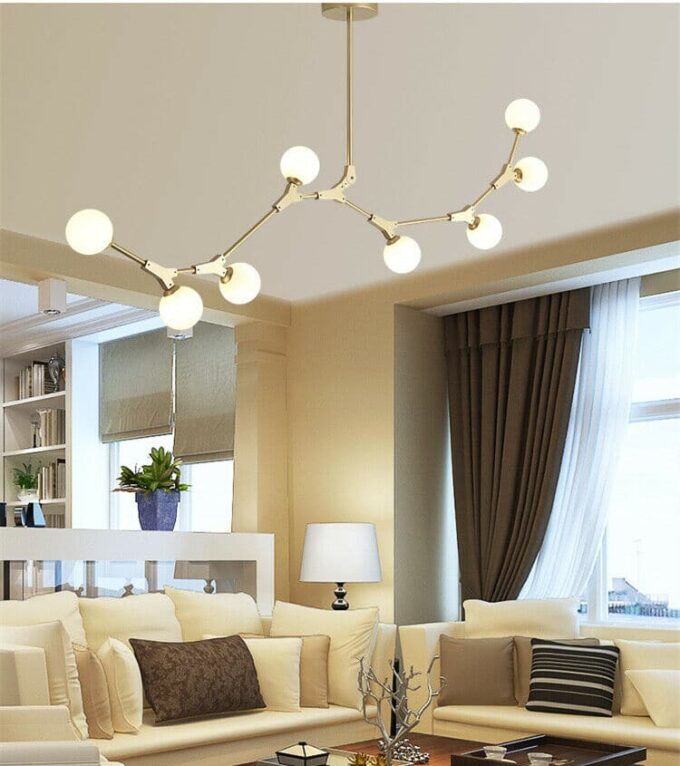 s-l1600 (1) Modern living room with stylish spherical chandelier and cozy sofa.