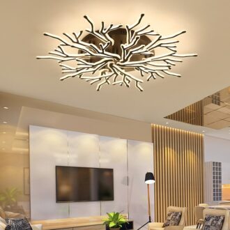 Modern LED ceiling light in black finish for living room or master bedroom interior decor.