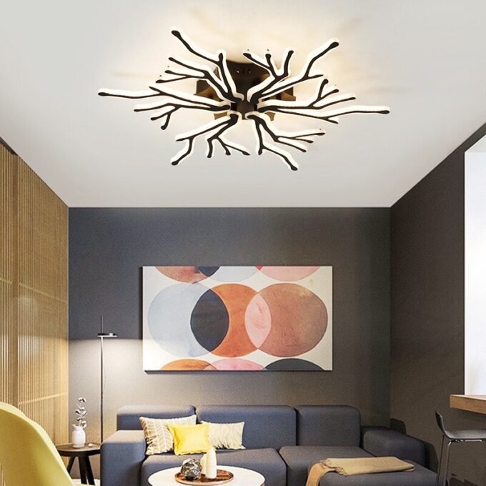 New-Arrival-Black-Finish-Modern-Led-Ceiling-Lights-For-Living-Room-Master-Bedroom-Fixtures.jpg (3) Modern branch-shaped ceiling light in a stylish living room with art.