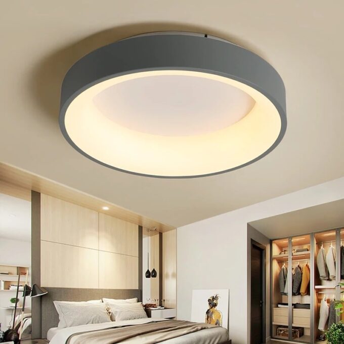 modern-place-Round-Square-Modern-Lamp Modern LED ceiling light in a stylish bedroom interior.