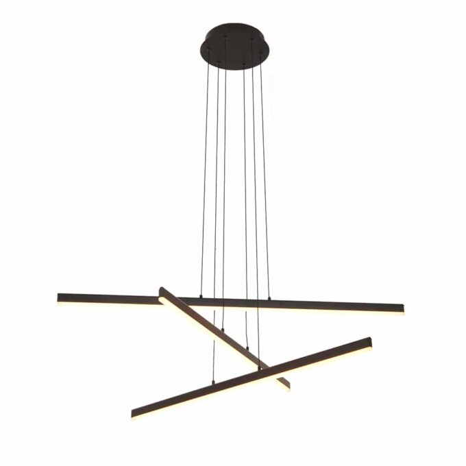 MD19103-3 Modern chandelier with crystal details and three round light bulbs hanging from a polished ceiling