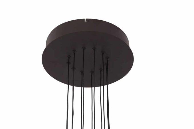 MD19103-6 (1) Modern black pendant light with multiple hanging cables, isolated on white background.