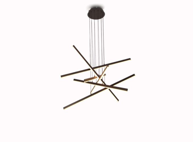MD19103-6 (Black) Modern black linear pendant light with unique geometric design.