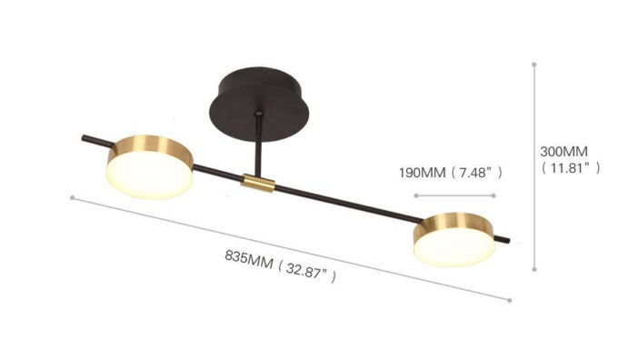 1541-2-44.8_max Modern two-lamp wall sconce with dimensions in millimeters and inches.