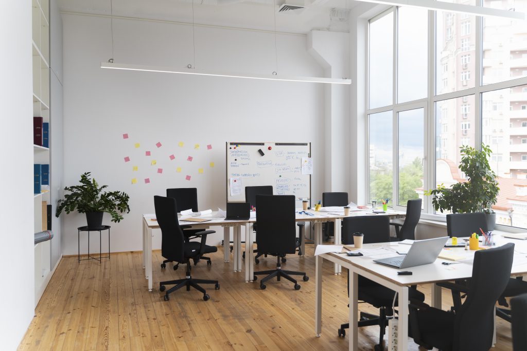 Open Office with large windows and natural light