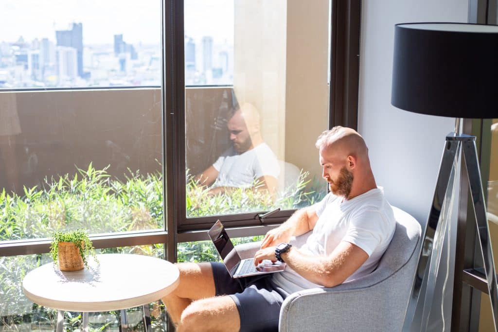 european business man white shirt does distance work