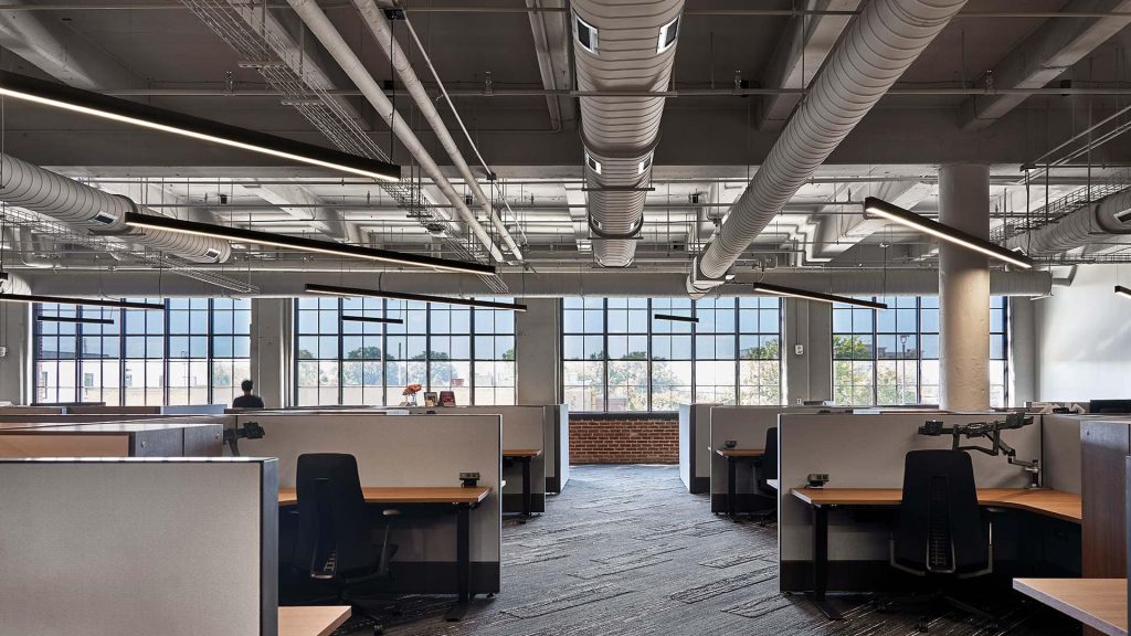 Office Space With Suspended Linear Lighting