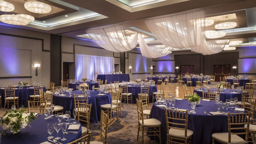 Large Ballroom With Round Crystal Chandeliers