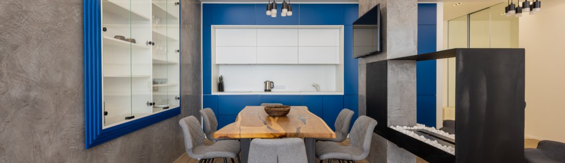 LED light strips illuminating a modern dining room with stylish furniture and decor.
