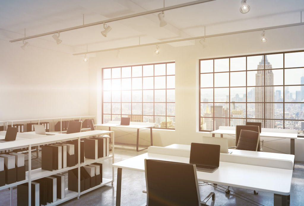 Office Window With Bright Sunlight Shinning In