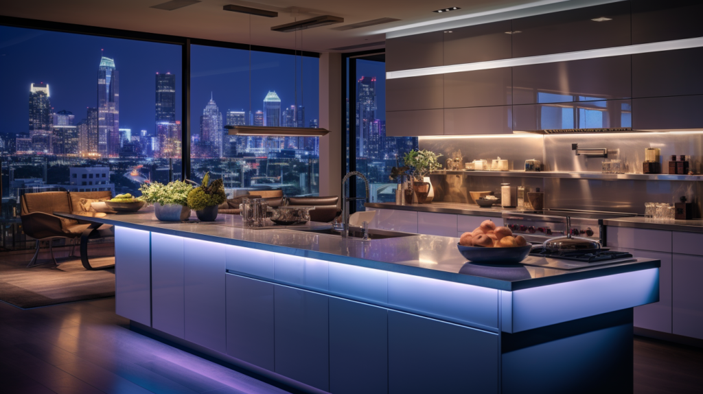 Modern Kitchen Island With Cityscape View, Dimmed Down, Health Benefits