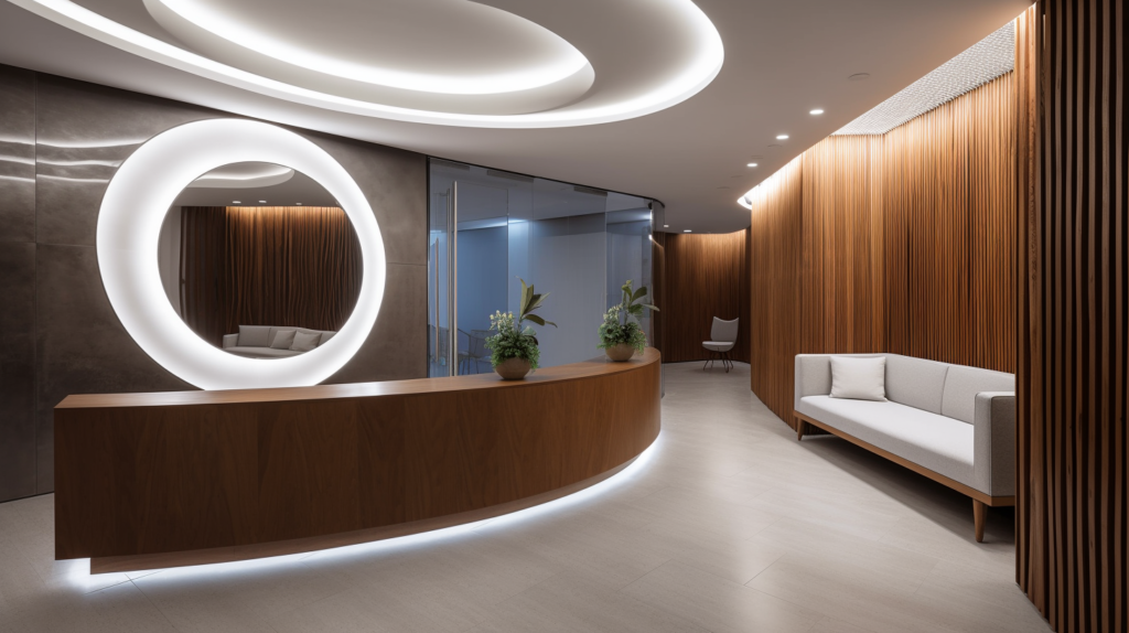 modern reception area with modern lighting