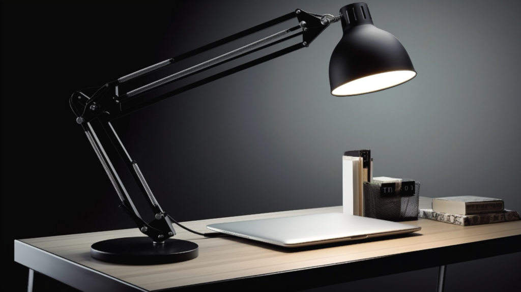 Large Task Light Shinning On Top Of A Laptop