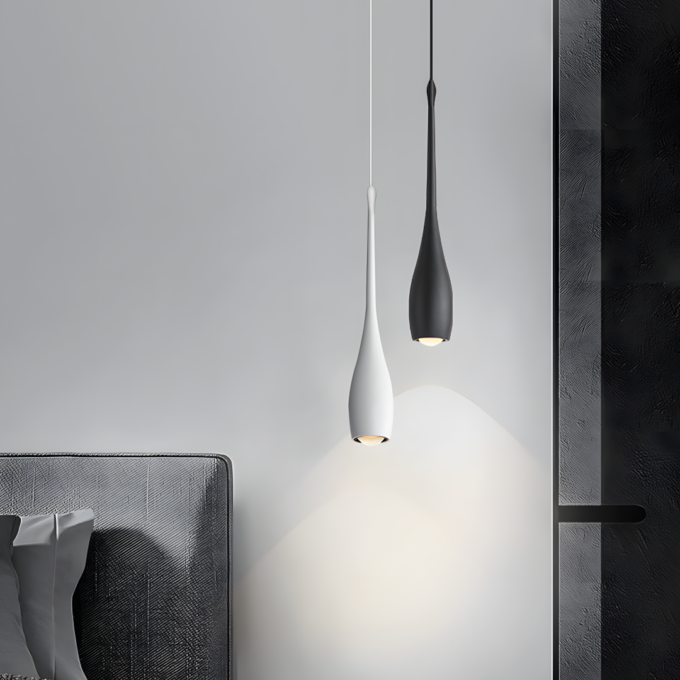 Drop-shapes-pendant-light-2 Modern pendant lights in black and white over elegant interior.