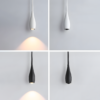 modern-teardrop-pendant-light (8) light angle view of black and white finish, on and off