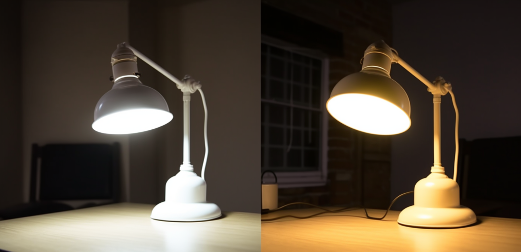 Desk lamp comparison of warm and cool white color temperature