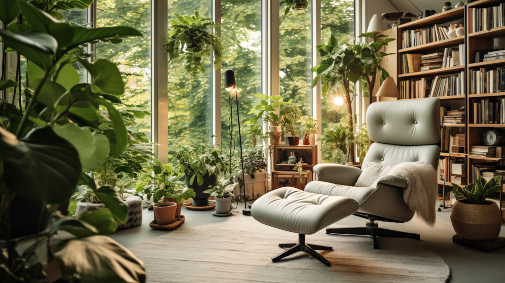 Chair In A Green Environment With Large Windows, Health Benefits Of LED Lights