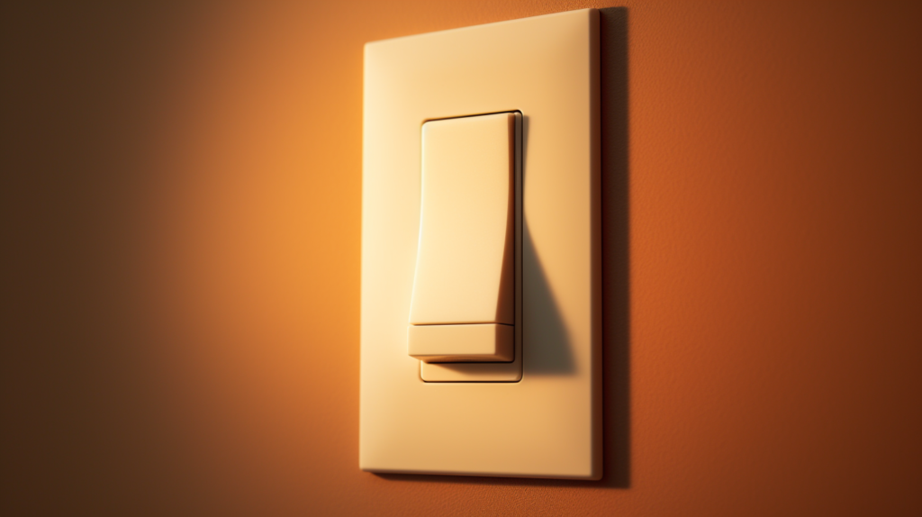 close-up shot of a wall switch on orange wallpaper