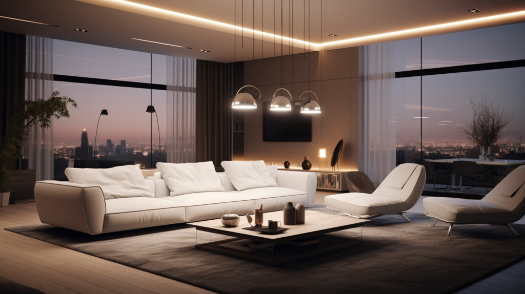 Modern Living Room With Three Pendant Lights, Unified Glare Index Example