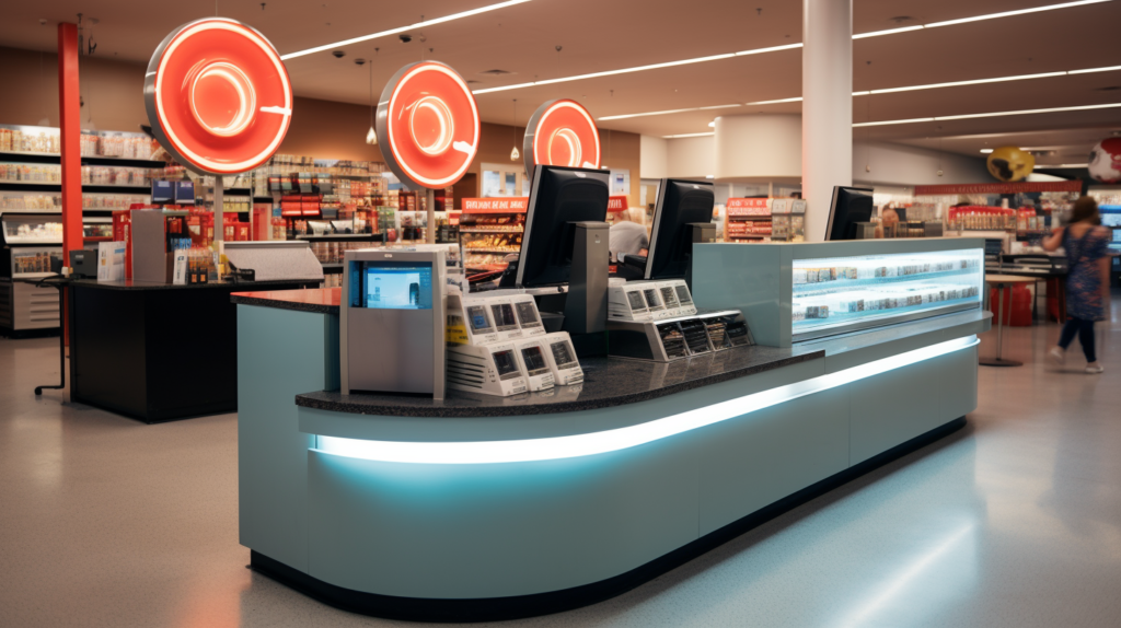 checkout counter using accent lighting to attract attention to products