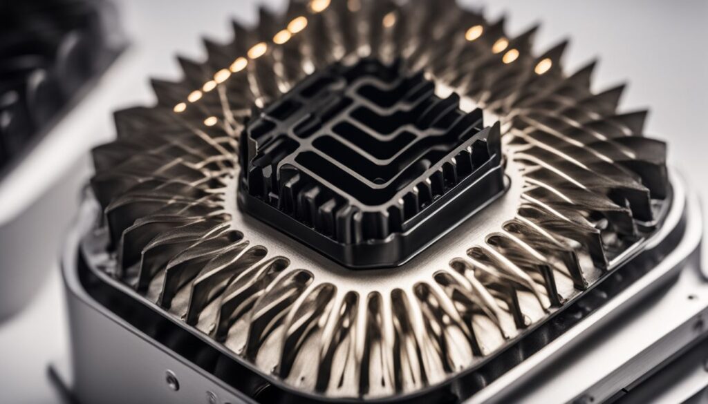 A close-up photo of a heat sink