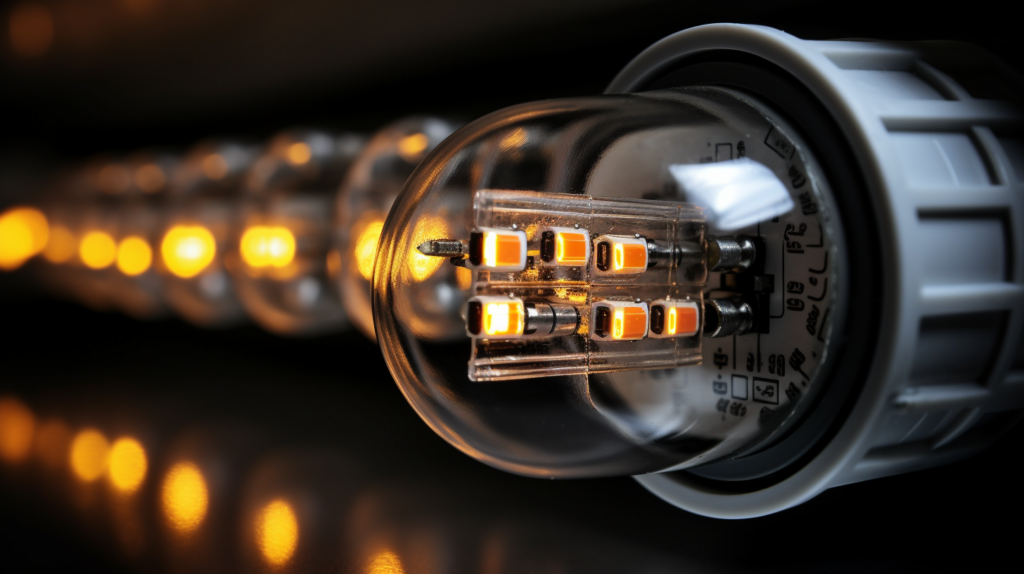close up image of a dimly lit led bulb