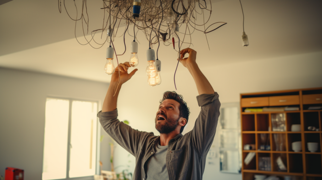 man trying to install a light fixture