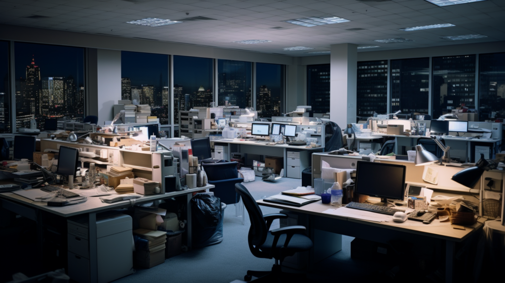 illuminated office space with poorly placed LED lights