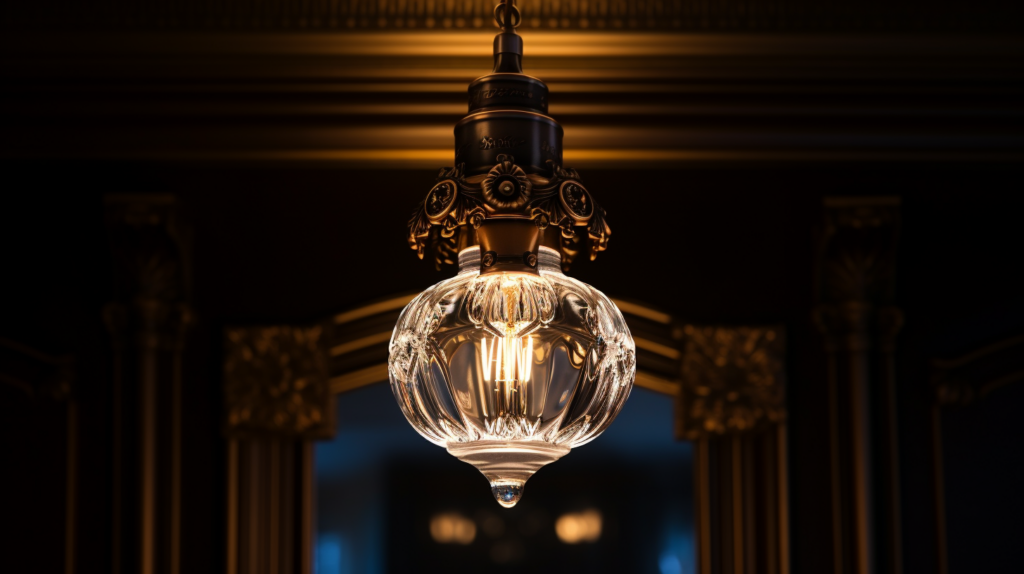A photo showcasing the benefits of using LED lighting in traditional lamps. traditional fixture handing in a old style entryway