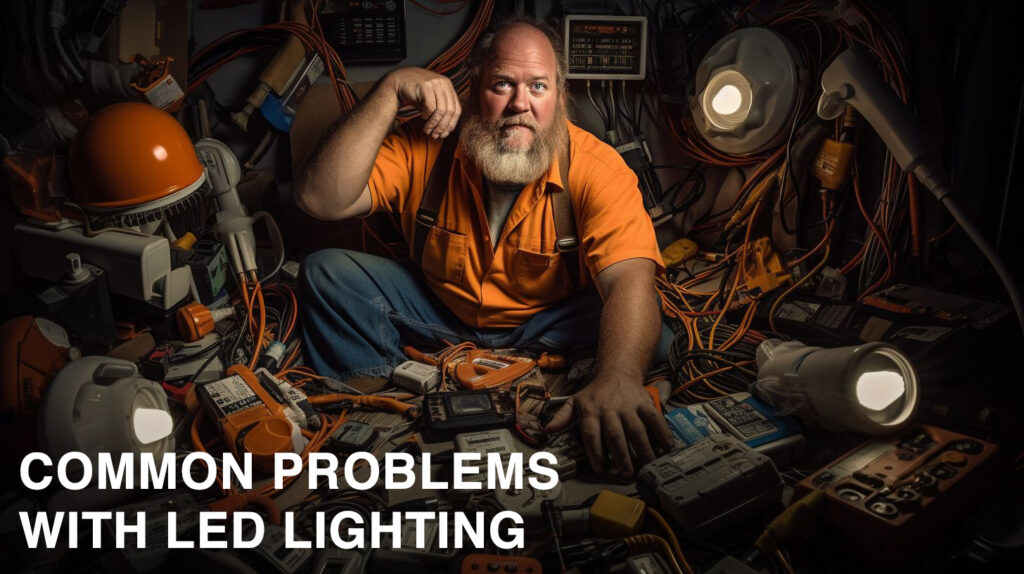 A skilled electrician is working on LED lights surrounded by a variety of vibrant bulbs
