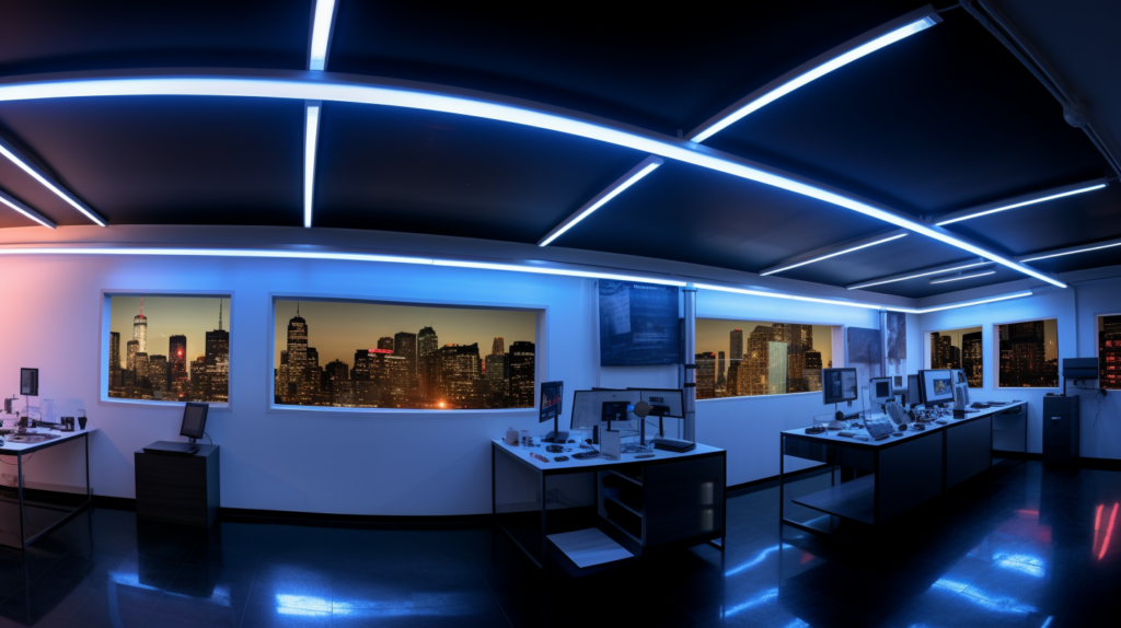 A still life photograph featuring a group of aging LED light bulbs emitting diminishing light in a dark room. A still life photograph featuring a group of aging LED lights emitting diminishing light in a dark room