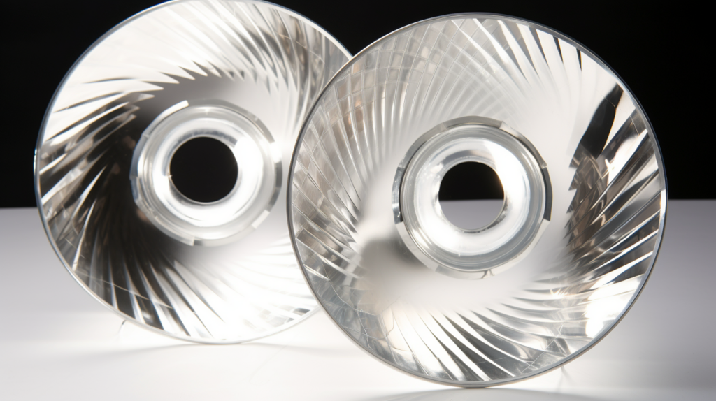 Two reflective compact discs against a white background