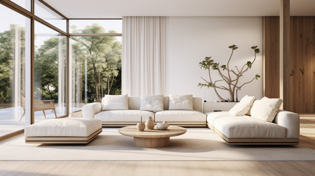 A well-lit, sunlit room showcasing different faces, hairstyles, and outfits, with a bustling atmosphere and crystal clear quality. A well-lit, sunlit room showcasing light painted walls and furniture