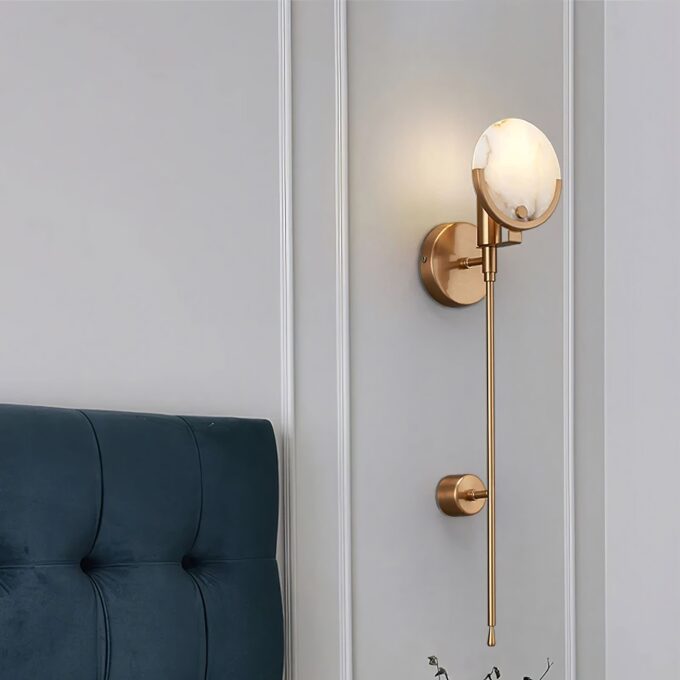 2 Marble Bronze Gold Round Wall Sconce