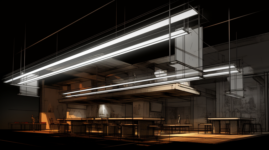 architectural sketches of linear lighting plans