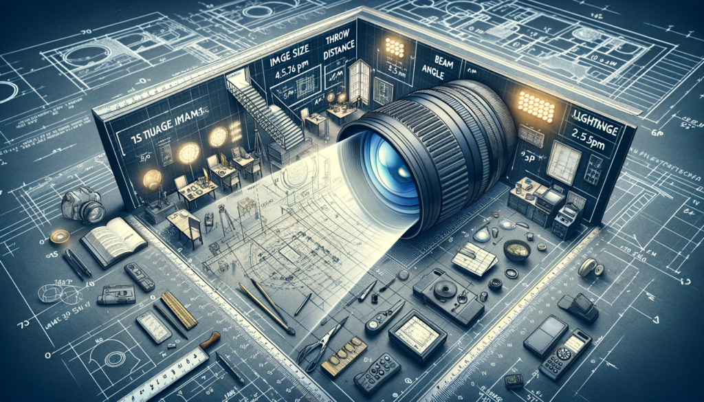 illustration depicting Image Size, Throw Distance, and Beam Angle Calculation related to lighting