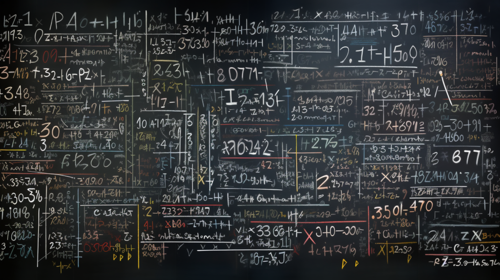 black board with various math calculations written on it 