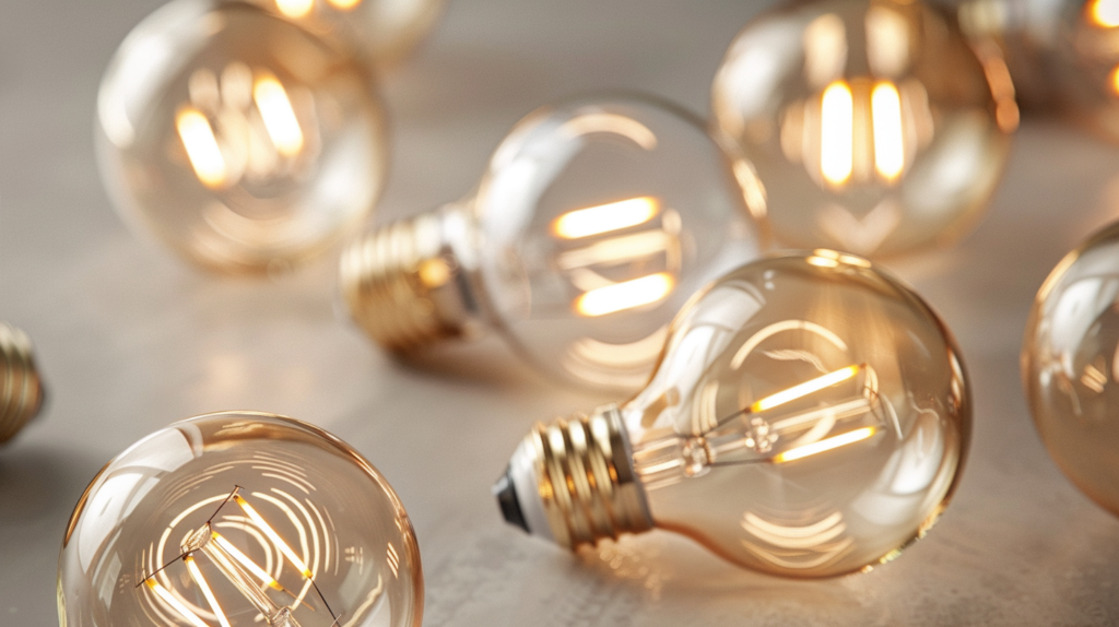 Close-up product photography of E26 and E27 light bulbs on a neutral background