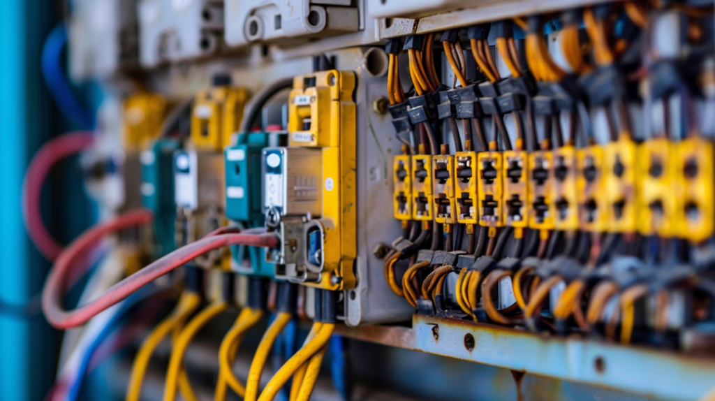 electrical safety, a row of yellow and black electrical wires 