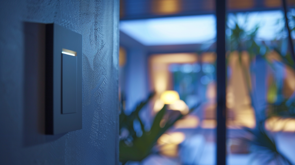 Close-up of a sleek, modern light switch with step dimming functionality in a stylish interior