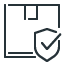 Icon representing secure delivery service with shield and package.