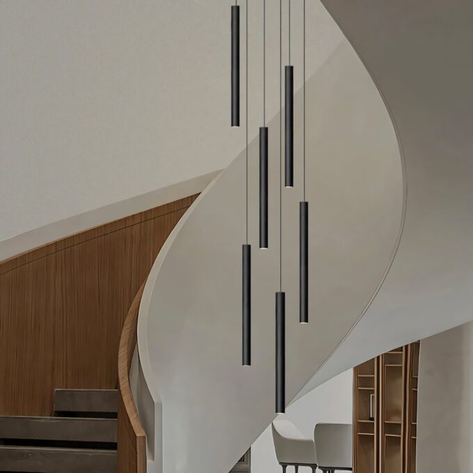 6 (Custom) Custom modern lighting illuminating an open space living room with high ceilings