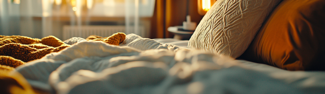 Cozy small bedroom with warm lighting, pillows, and modern decor. Perfect for small bedroom lighting ideas.