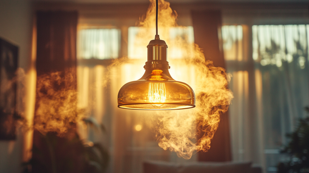 Warm glow from a vintage pendant light in a cozy room setting, enhancing ambient interior design.