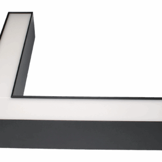 L-shaped modern black frame with a sleek design on a white background, ideal for contemporary interior decor.